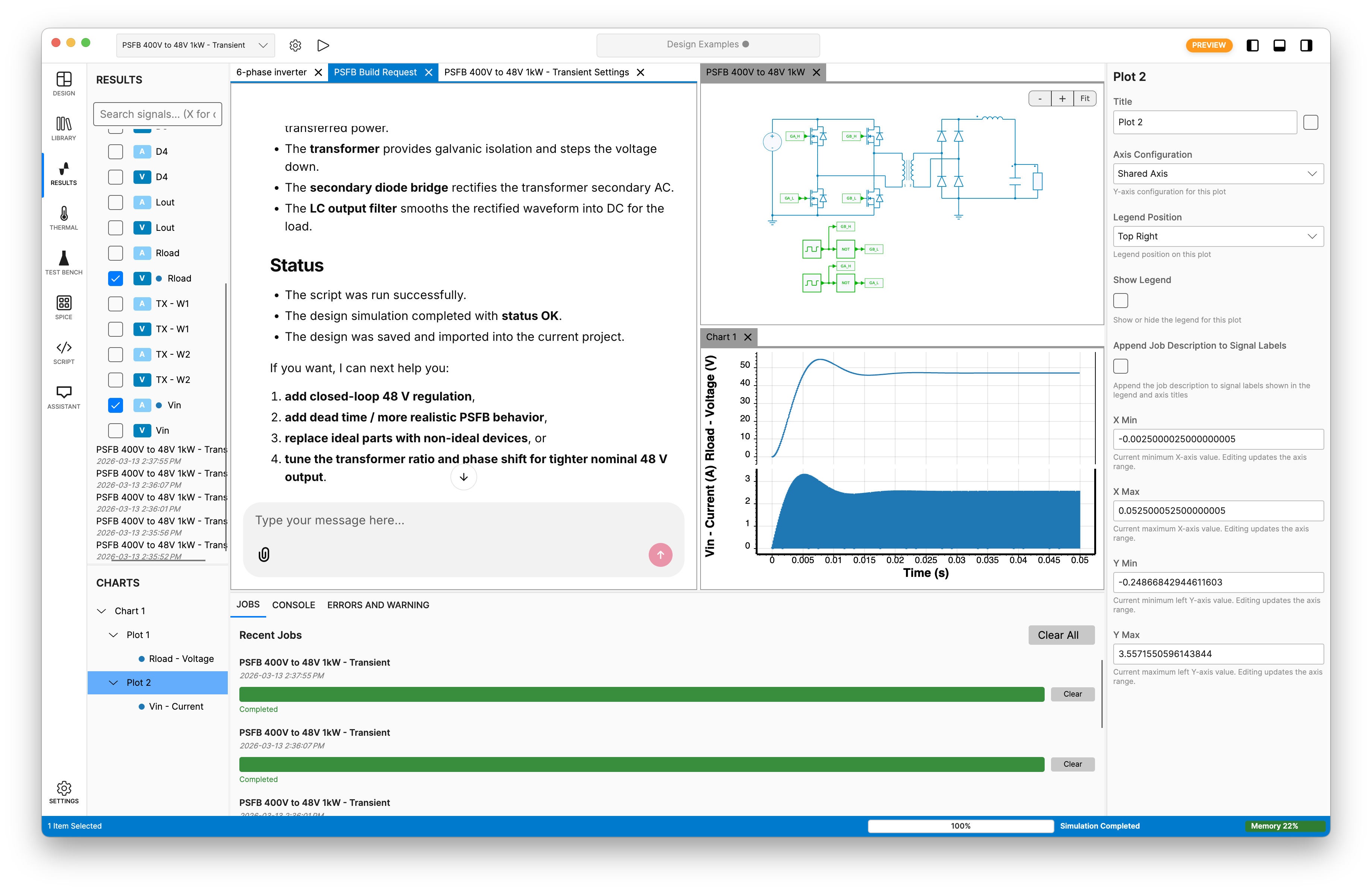 Phase-shifted full bridge automatically generated by SIMBA Assistant from design specifications